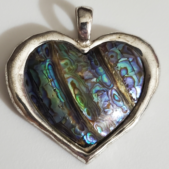 Vintage 90's abalone heart necklace pendant Valentine’s Day shell - Picture 6 of 8